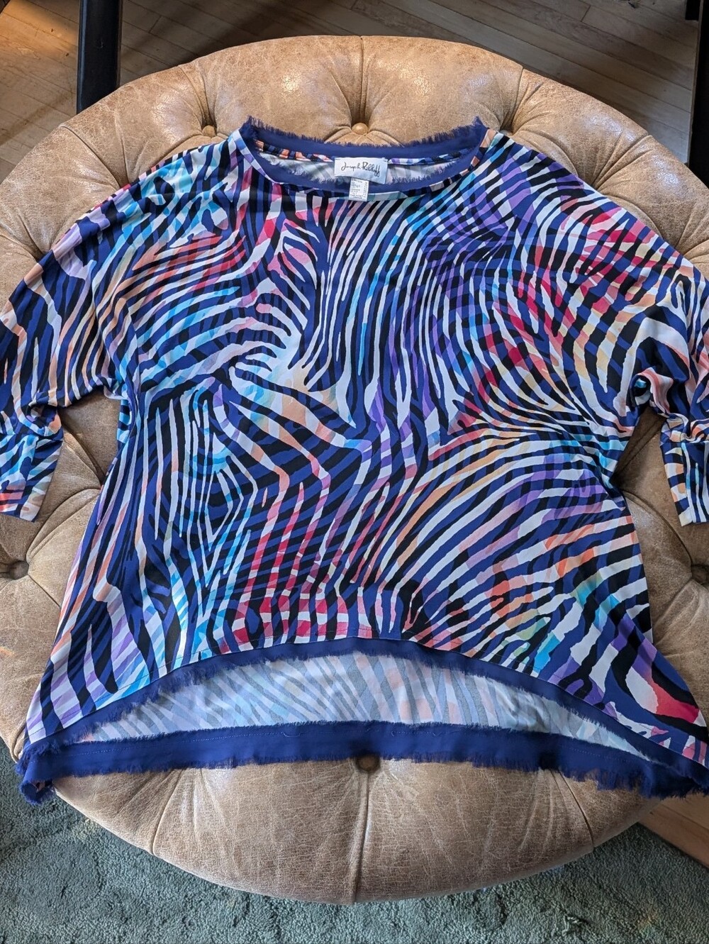 Joseph Ribkoff Women's Zebra Cocktail Top Shirt Blouse Size 12 Multi Color Soft